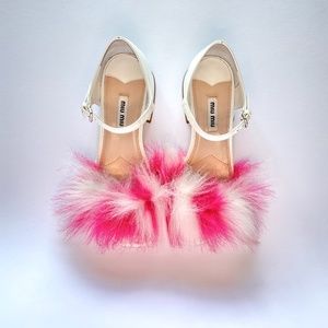 Miu Miu Stripped Faux-Fur Sandal
